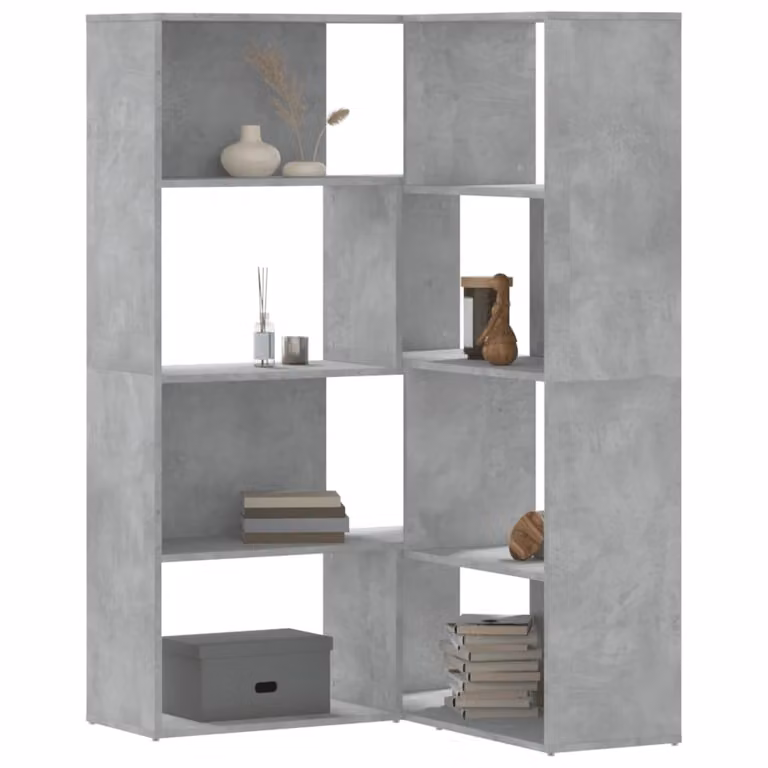 Libreria d'angolo vidaXL a 4 ripiani in MDF e legno, Grigio, L 85 cm x P 85 cm x H 140 cm