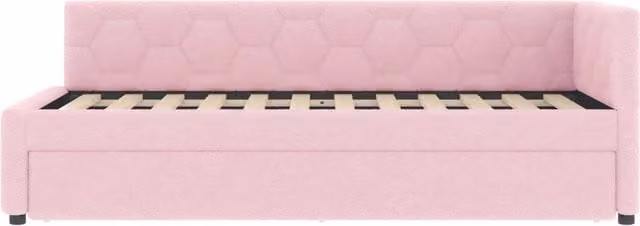 Daybed 90x200 cm con letto estraibile, struttura in Vliesimitat e MDF, con lampada da comodino, USB e Type-C, colore rosa