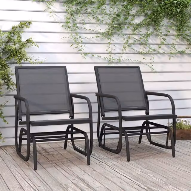Set di 2 sedie a dondolo da giardino vidaXL in metallo e textilene nero, L: 61 cm, P: 76 cm, H: 87 cm – 1