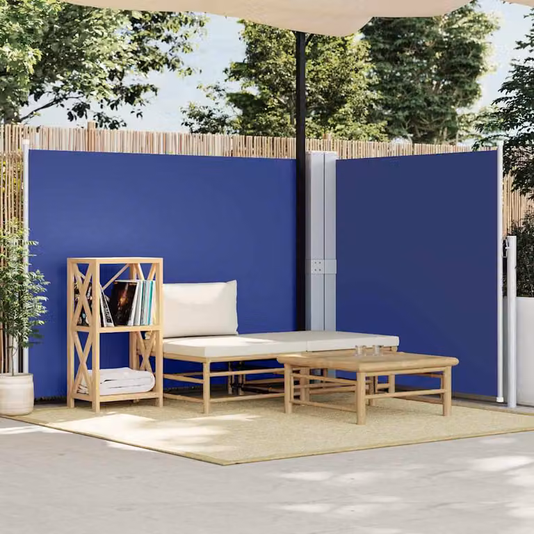 vidaXL Tenda da Sole Laterale Retrattile Blu in Poliestere e Acciaio L: 600 cm, H: 140 cm