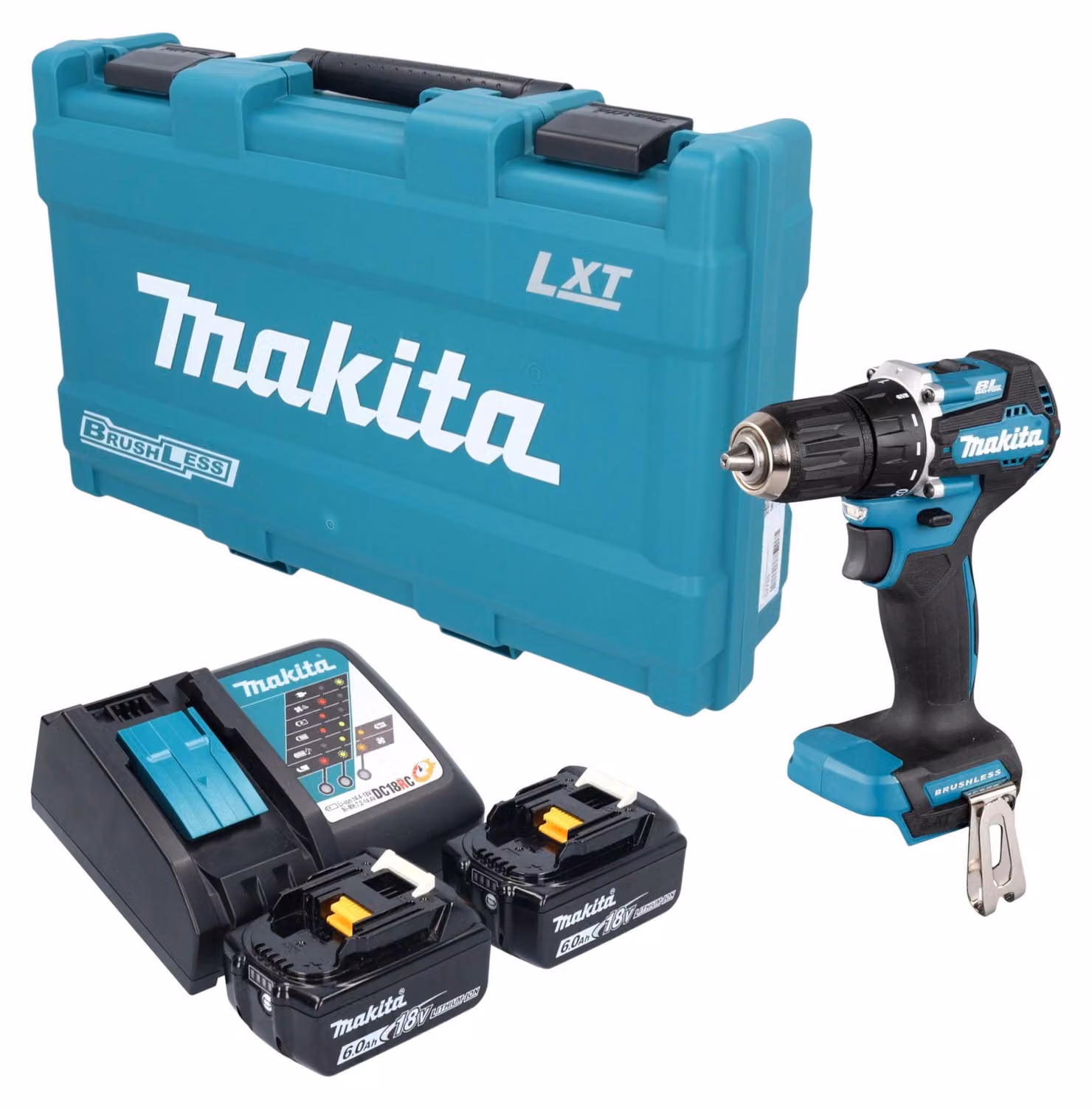 Trapano avvitatore a batteria Makita DDF 487 RGK 18 V 40 Nm brushless + 2 batterie da 6,0 Ah + caricabatterie + valigetta