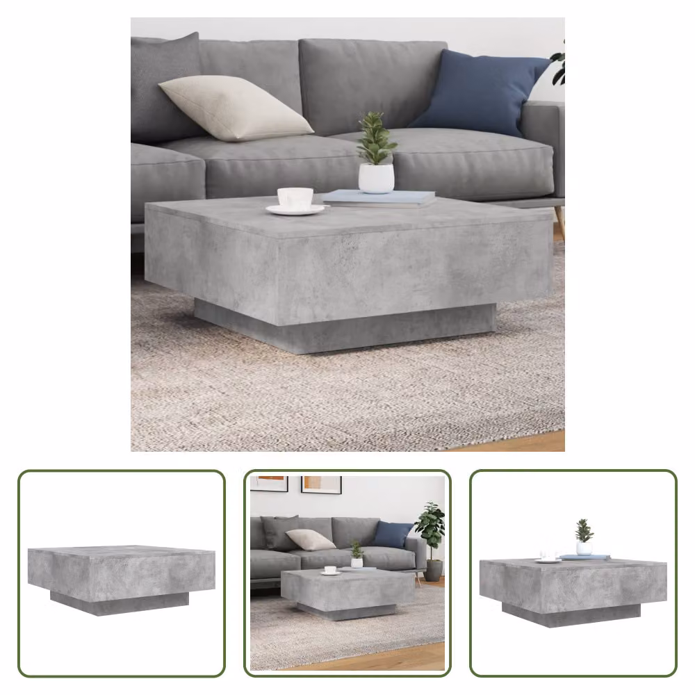 The Living Store tavolino in cemento grigio 80x80x31 cm materiale a base di legno