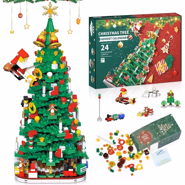 Calendario dell'Avvento, albero di Natale, kit da montare, 24 giorni, 1100 pezzi, adatto dai 3 anni, regalo per bambini