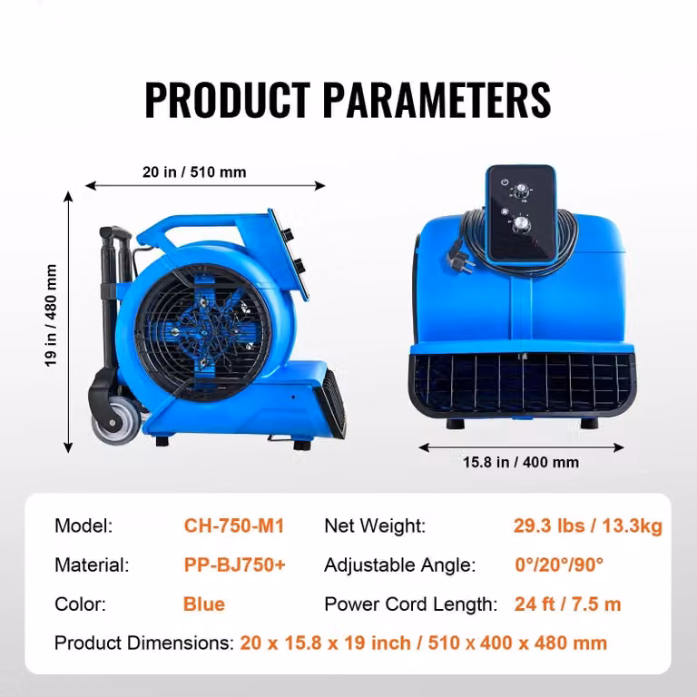 Soffiatore d'aria elettrico - Pulitore ad aria - Aria compressa - Soffiatore per pavimenti - 13,3 kg - 1400 giri/min - Asciugatura - Raffreddamento