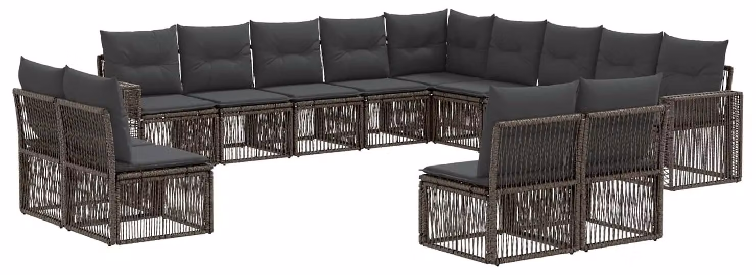 Set di divani da giardino, 13 pezzi, grigio e grigio scuro, in rattan sintetico