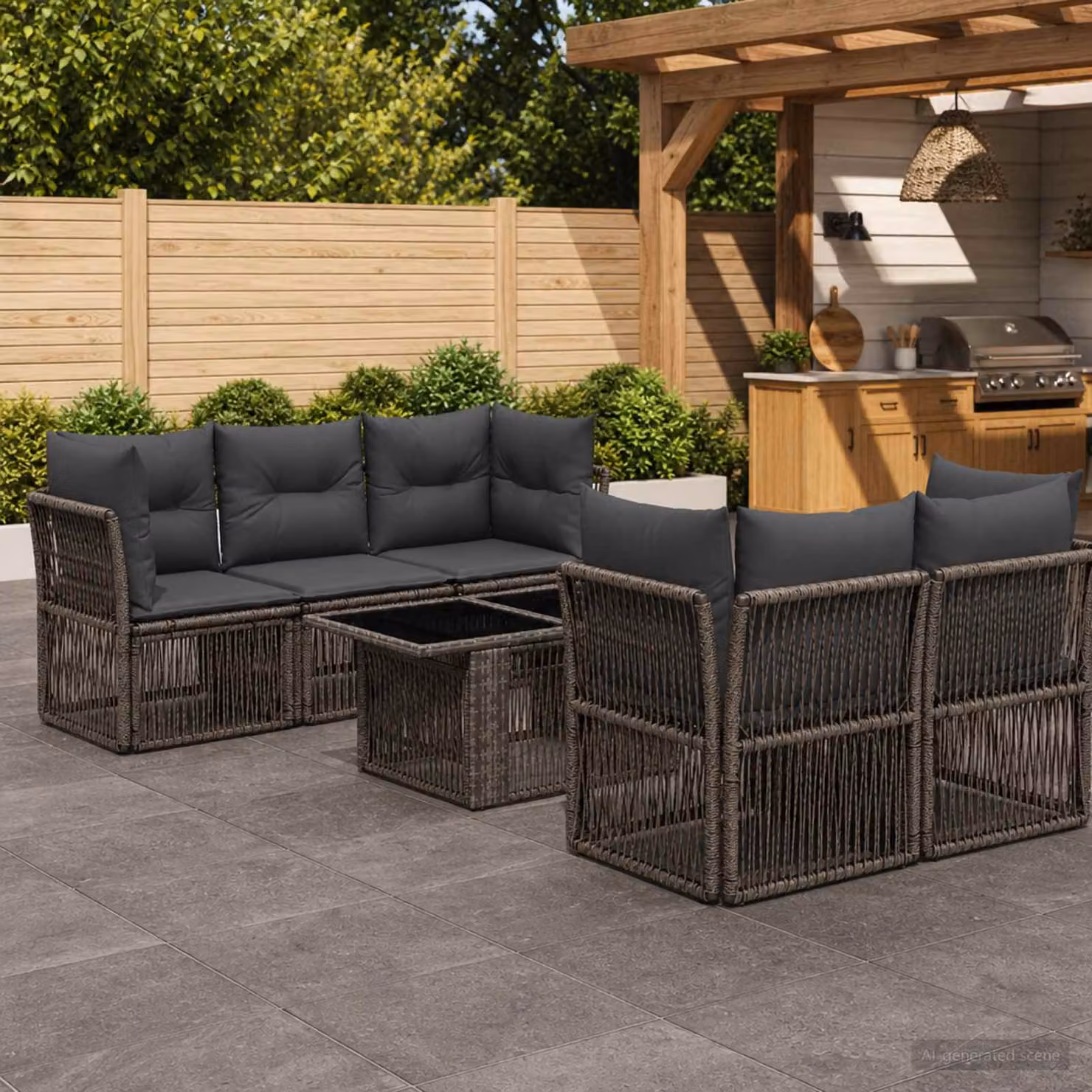 Set Divano da Giardino 6 Pezzi vidaXL in Polyrattan Grigio con Cuscini e Tavolino