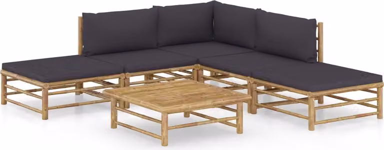 Maison Exclusive - Set da giardino da 6 pezzi con cuscini in bambù grigio scuro