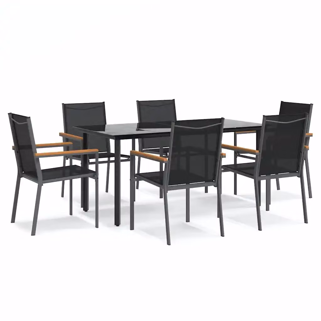 Set da pranzo da giardino moderno vidaXL composto da 7 pezzi in vetro e acciaio nero opaco – 2