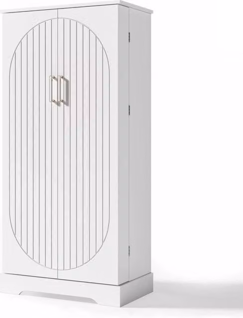 Mobile da Cucina Bianco 60×35×128 cm con LED Sensore, Ripiani Regolabili e Antiribaltamento