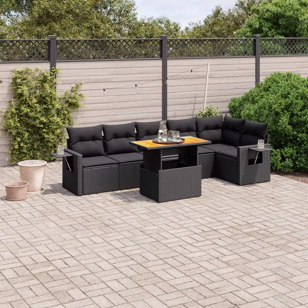 vidaXL Set Divani da Giardino a L con Cuscini 7pz in Polyrattan Nero – 1