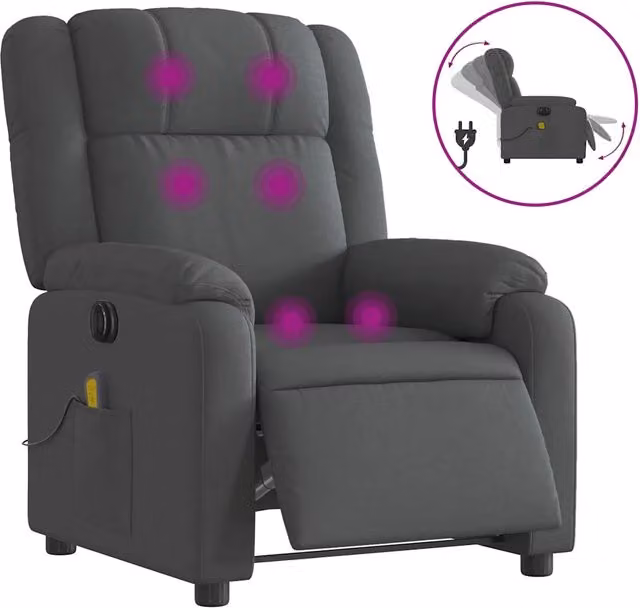 Poltrona | Sedia Relax Reclinabile Massaggio Elettrica Grigio Scuro Tessuto