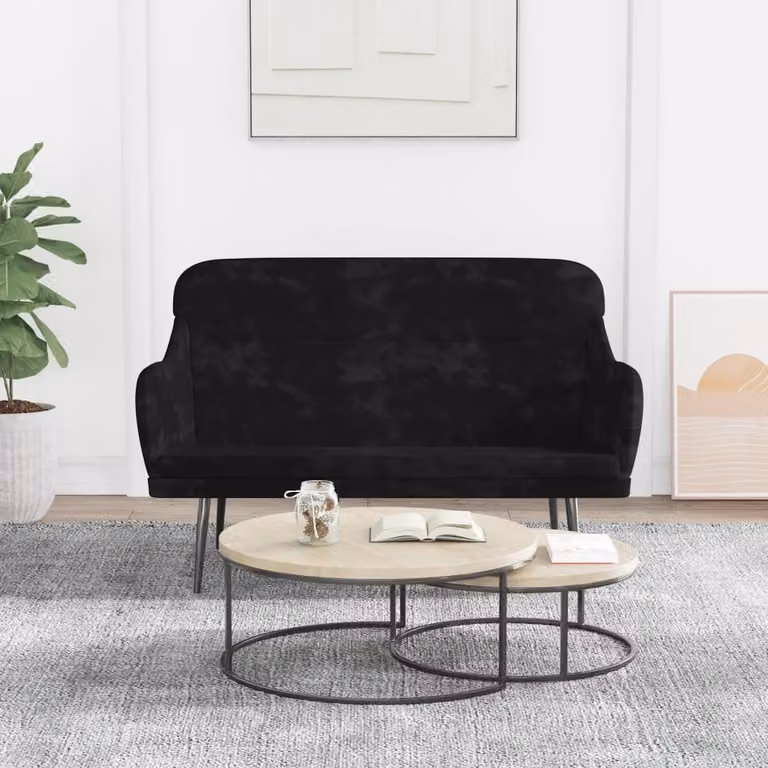 Panca moderna vidaXL in velluto nero con braccioli, L 110 x P 76 x H 80 cm
