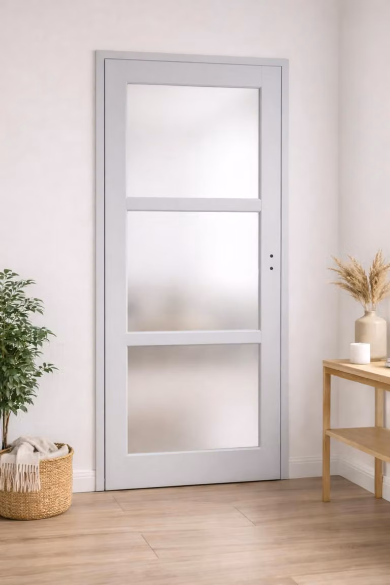 Bloc Porta Greyria Grigio Chiaro Vetrata H204 x L83 cm Lato Tavola P.gauche GD MENUISERIES