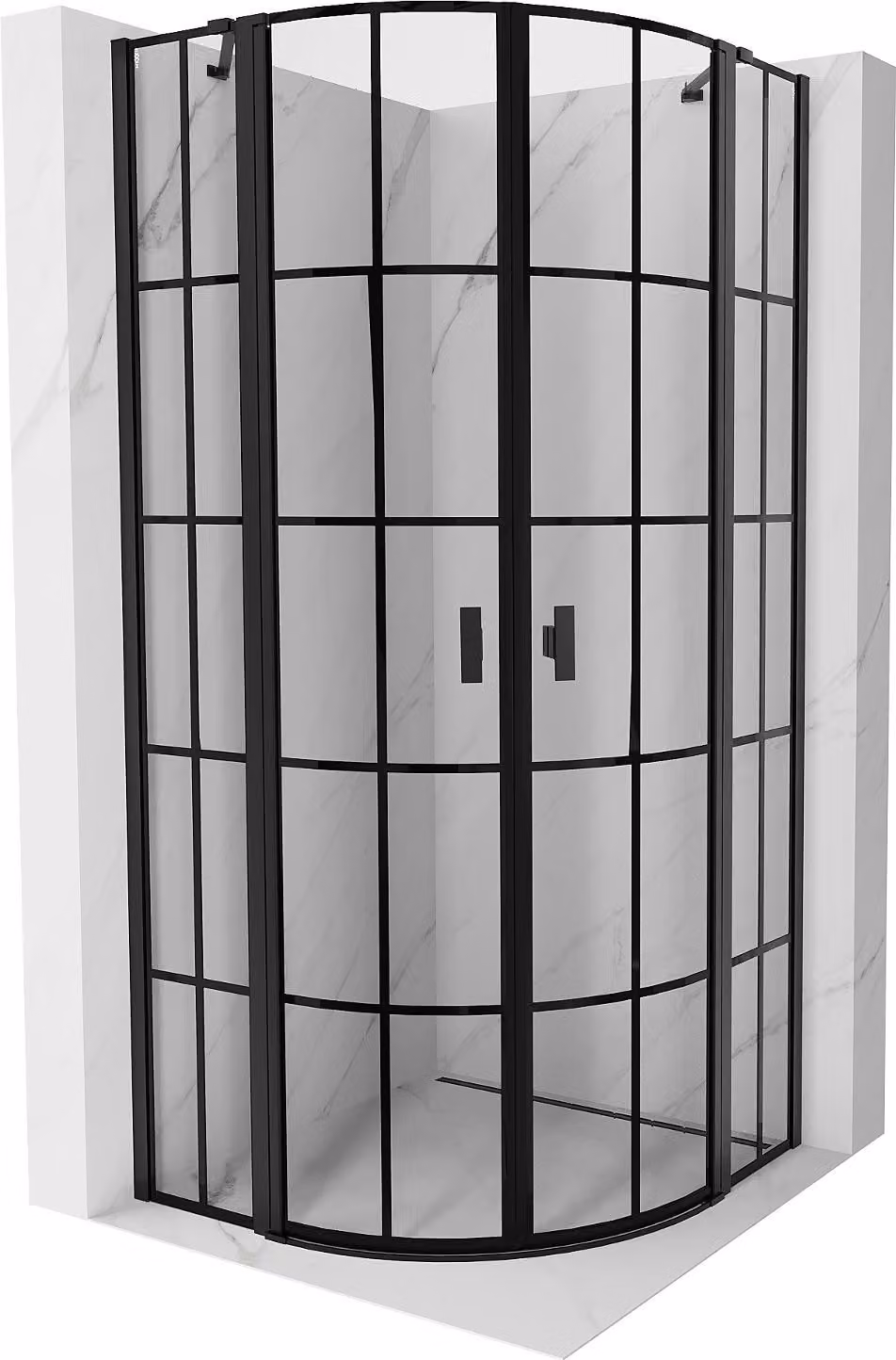 Mexen Mist cabina doccia semicircolare con porta battente 90 x 90 cm, griglia nera, nera - 8A32-090-090-70-77