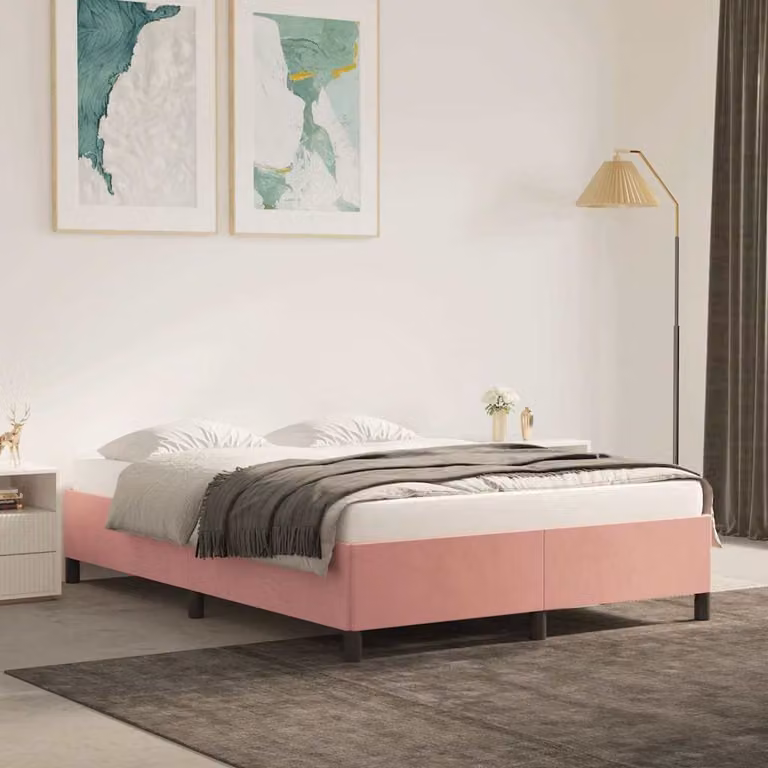 vidaXL Giroletto in Velluto Rosa con Doghe in Legno L: 140 cm, P: 190 cm