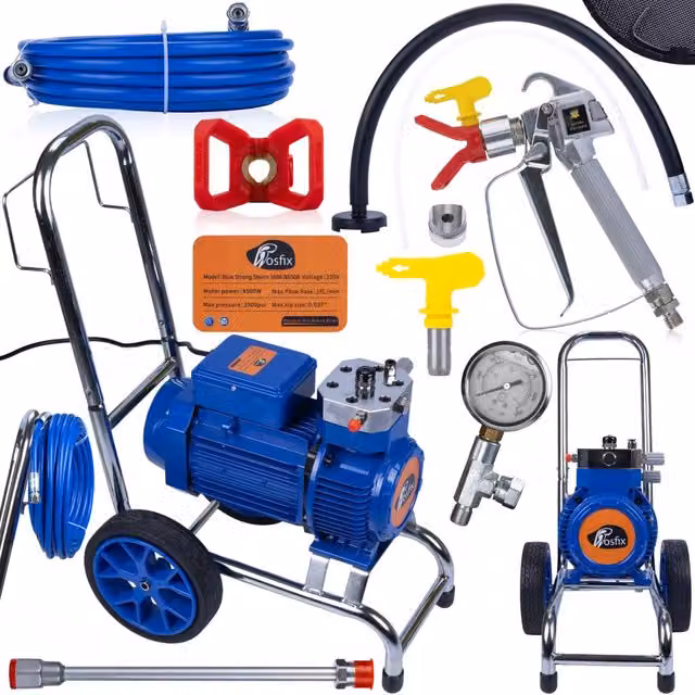 Pompa Airless Rosfix Blue Strong Storm 1690 BSS08 di colore blu con motore da 4500W, 22MPa e portata di 28L/min per vernici, smalti e impregnanti su legno – 1