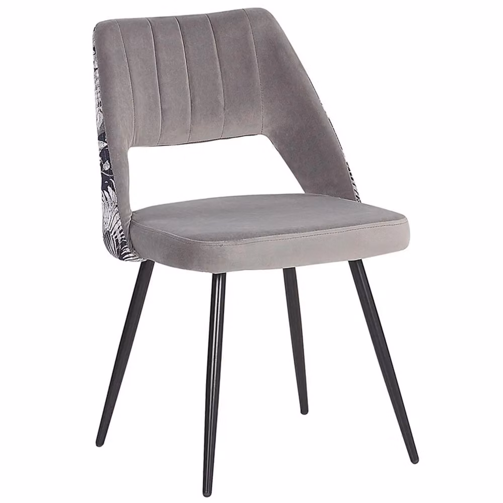 Set di 2 sedie da pranzo BELIANI in velluto grigio con gambe in metallo nero e motivo floreale ritagliato sullo schienale – 2