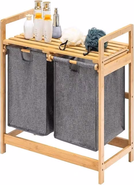 Cassa per stendibiancheria con 2 zucche e 2 asciugamani retrattili - Camera da letto, bagno, cucina - 73 x 64 x 33 cm Grigio