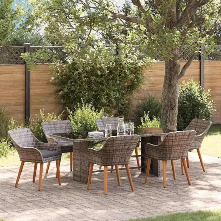 Maison Exclusive - Set da Pranzo per Giardino con cuscino 7 pcs Grigio polyrattan