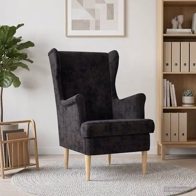 Poltrona Lounge Moderna ARES Nero con Braccioli e Struttura in Metallo – 1