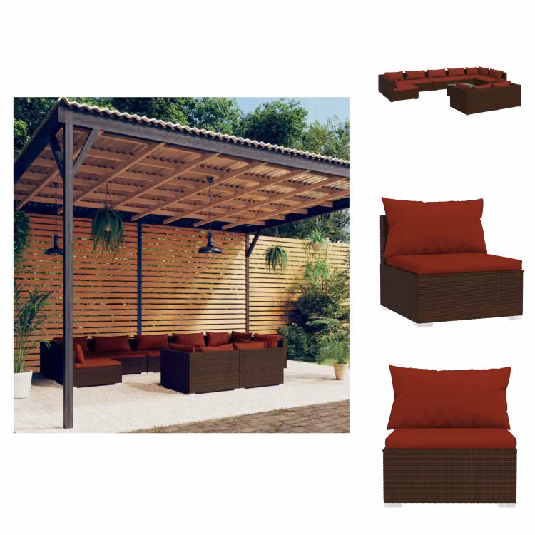vidaXL Set 9 pezzi da giardino con cuscini in rattan marrone - Set di mobili da giardino