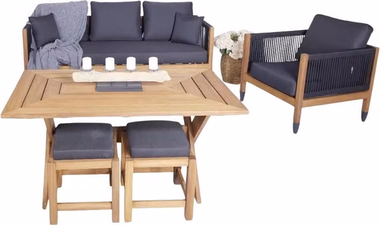 Set 3+1 Sitzer Stilvoller Gartenmöbel Esstisch Edle Möbel 2x Hocker 5tlg