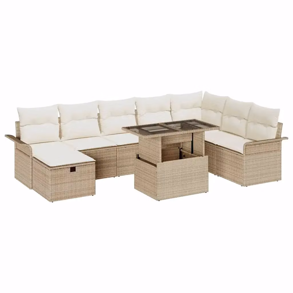 Set Divano da Giardino Moderno vidaXL in Polyrattan Beige con Cuscini e Tavolino da 9 Pezzi – 2