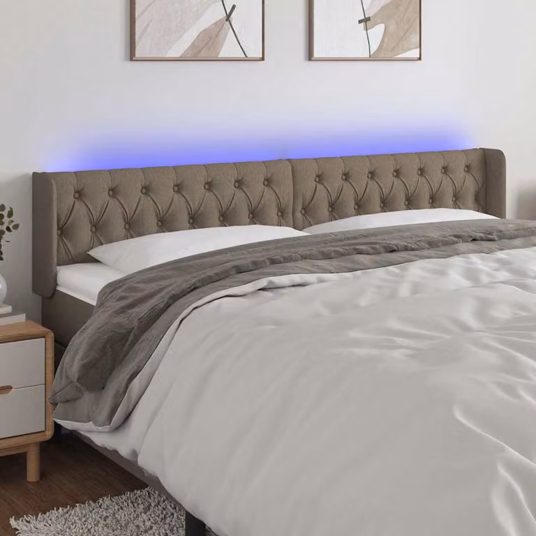 Testiera per letto con illuminazione LED e porta USB vidaXL in tessuto tortora L: 203 cm, P: 16 cm, H: 78-88 cm
