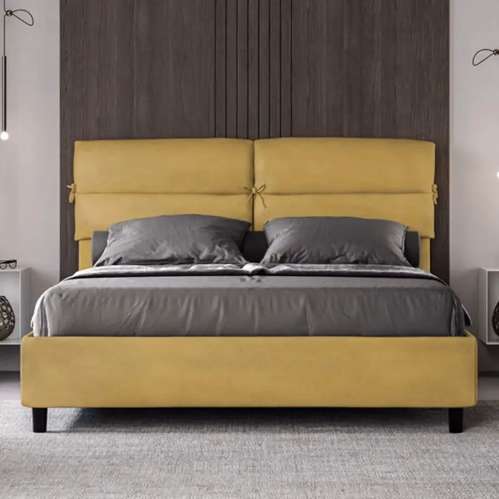 Letto matrimoniale contenitore Ityhome Nandy imbottito in microfibra colore giallo L/P: 160 x 200 cm – 2
