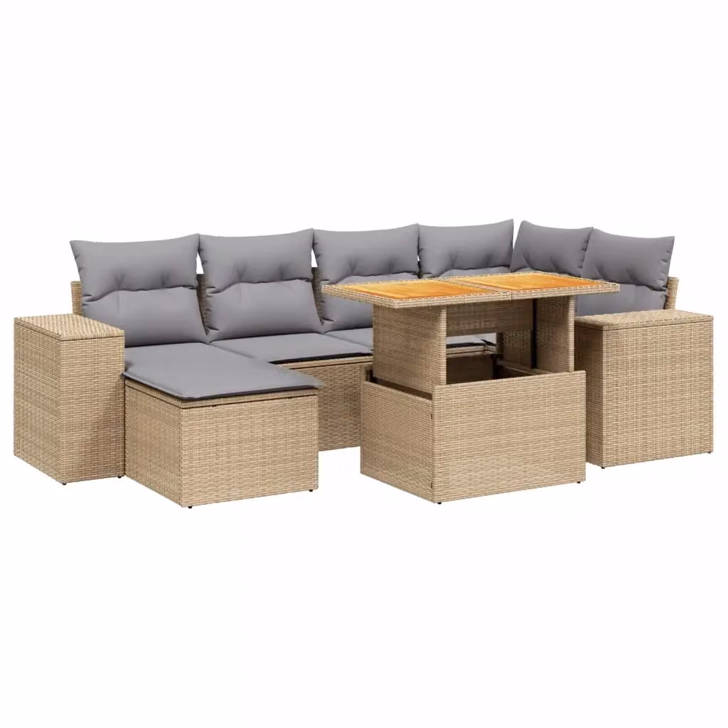 vidaXL Set Divani da Giardino 7 pz in Polyrattan Beige con Cuscini e Tavolino da Esterno – 2