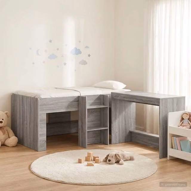 Letto alto per bambini con scrivania 2 pz Sonoma grigio 3423467