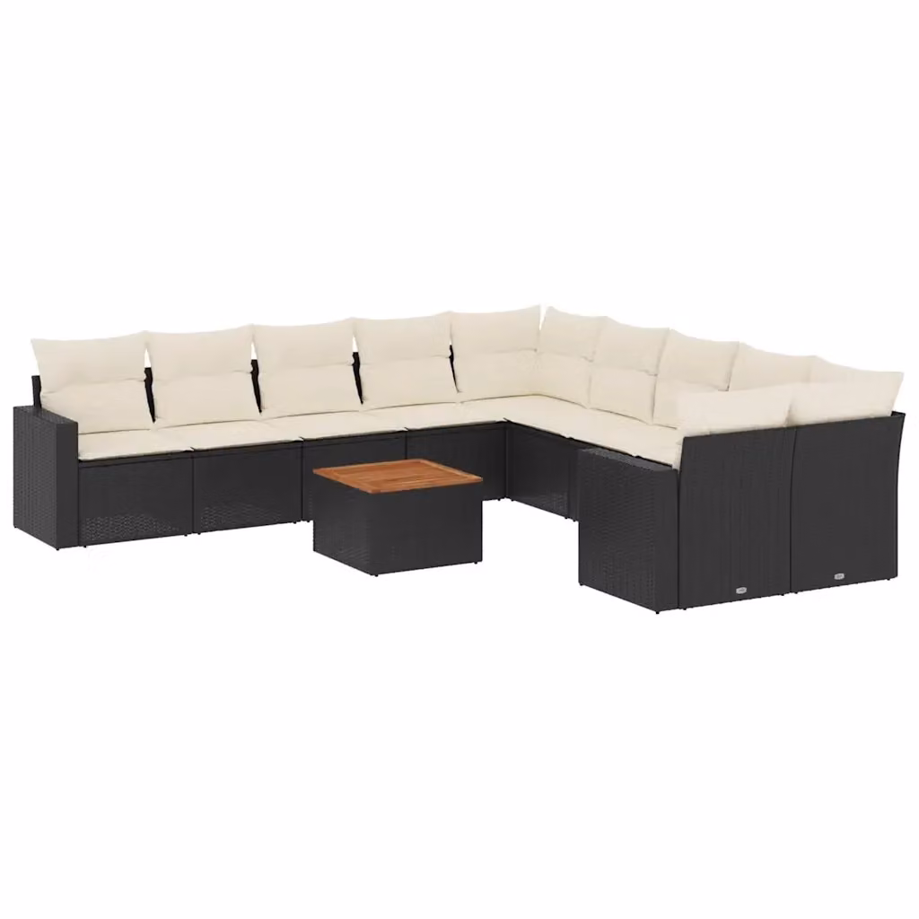 Set di Divani da Giardino a Forma di U vidaXL in Polyrattan Nero con Cuscini e Tavolino da Esterno – 2