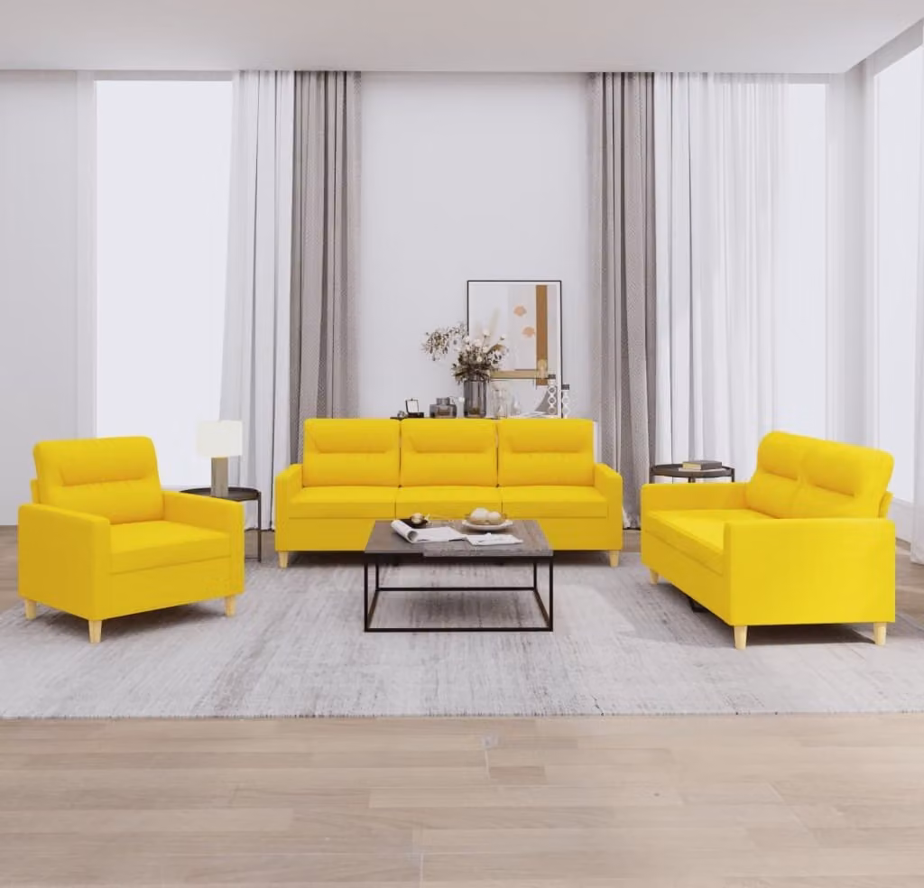 Maison Exclusive - Set divano a 3 pezzi con cuscini in tessuto giallo chiaro