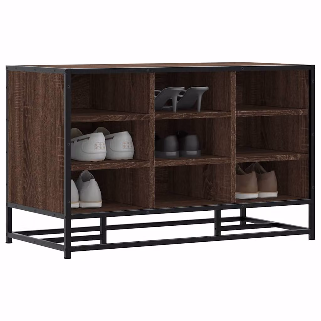 Scarpiera vidaXL in stile industriale in legno e metallo, colore marrone, L 84 cm x P 40 cm x H 53,5 cm