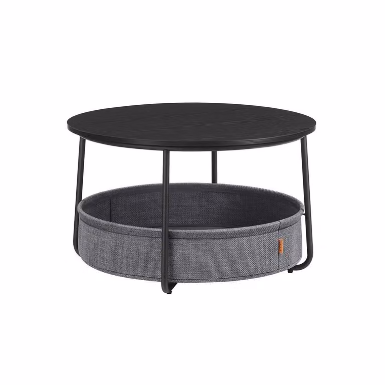 Tavolino con cestino COLETTE, 75x45cm, nero/grigio