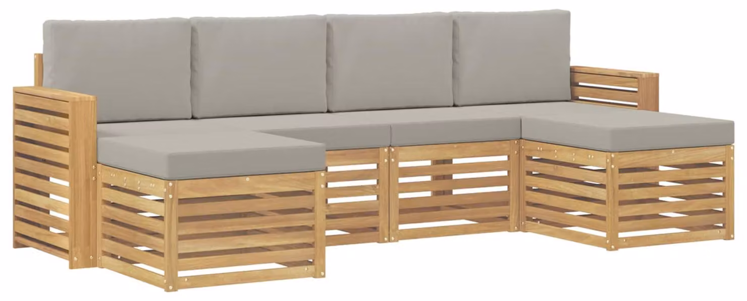 Set di divani da esterno, 6 pezzi, bianco e grigio chiaro