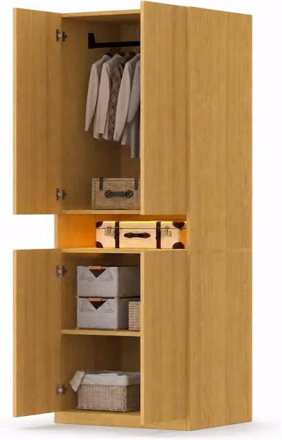 Armadio 2 ante 70x55x180 cm con vano centrale illuminato a LED in MDF effetto legno