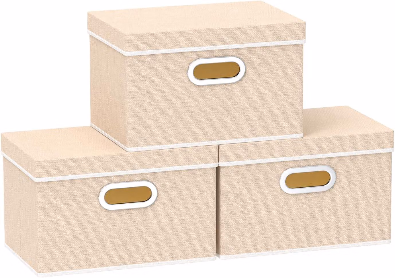 Contenitori pieghevoli con coperchio, dimensioni 32x23x20 cm, color beige, confezione da 3 pezzi, ideali per riporre abiti