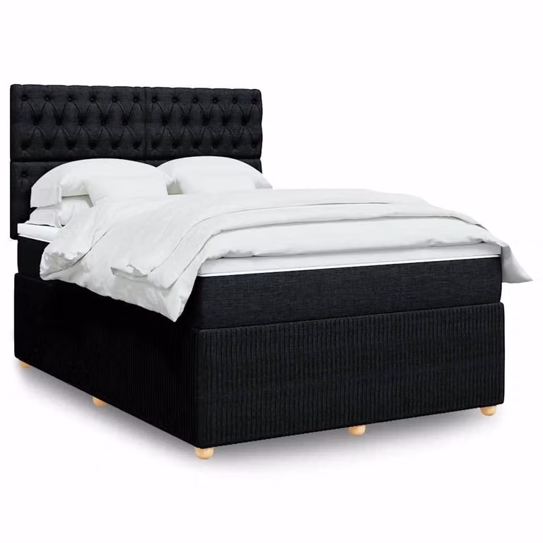 vidaXL Letto Ibrido con Materasso e Struttura Imbottita in Tessuto Nero e Bianco L: 140 cm, P: 200 cm