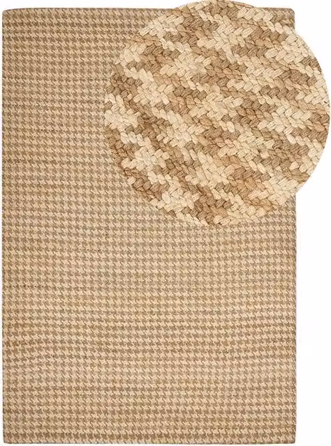 Tappeto Beliani in iuta beige intrecciato a mano con motivo a scacchi stile boho, L: 200 cm x P: 300 cm