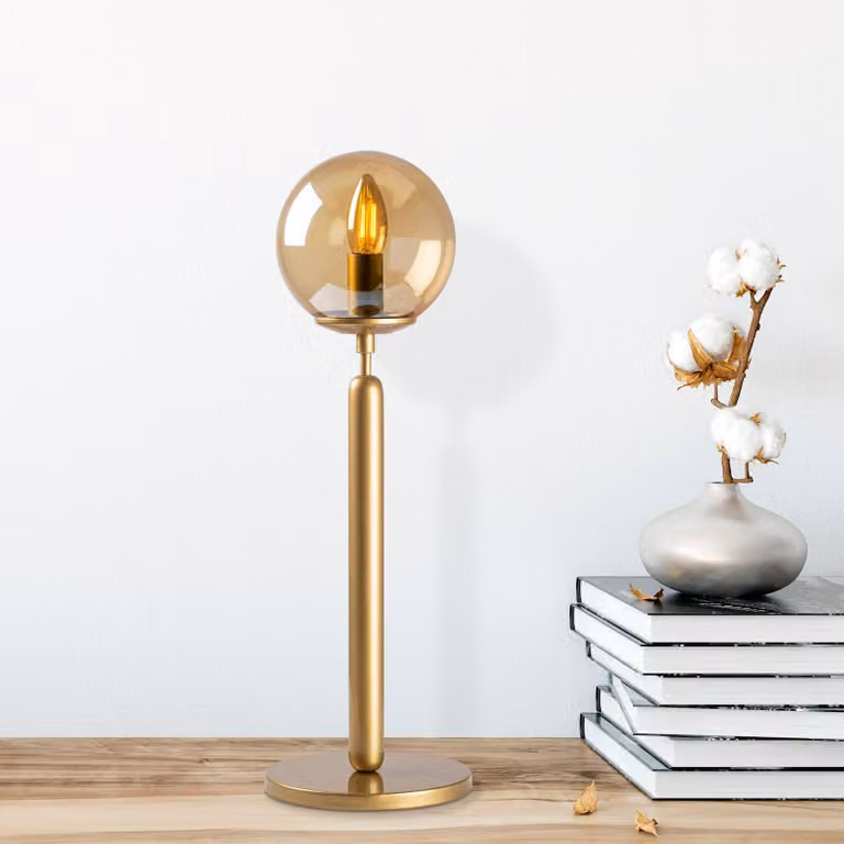 Opviq, lampada da tavolo vintage con struttura in metallo e paralume in vetro, 18 x 18 x 52 cm | Cavo da 200 cm, attacco E14, max. 40 W | Design elegante per abitazioni moderne e hotel