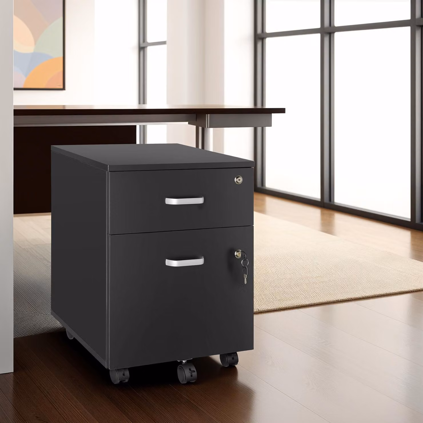 Cassettiera con ruote e serratura Vagur tectake, nero – 2