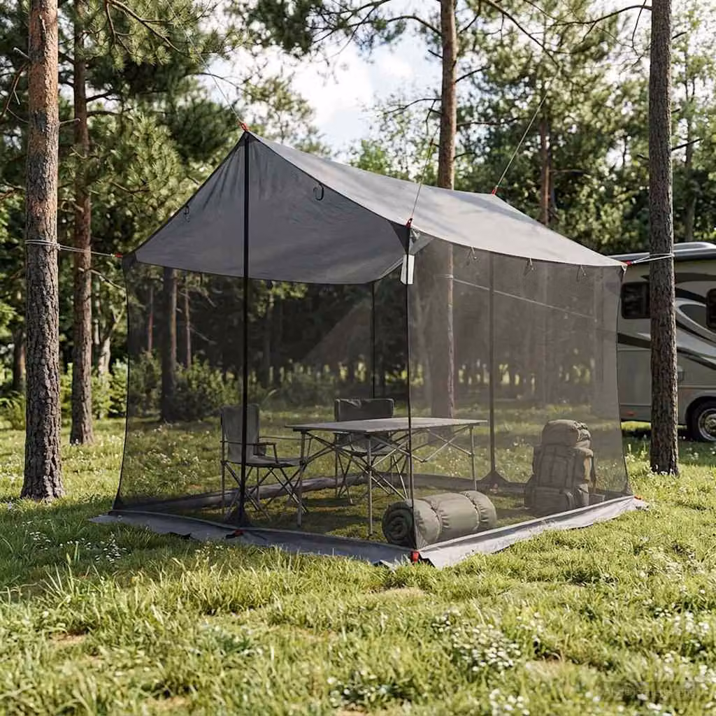 Telo da campeggio vidaXL con pareti in rete in poliestere, Grigio e arancione, L/P/H: 270 x 210 x 210 cm