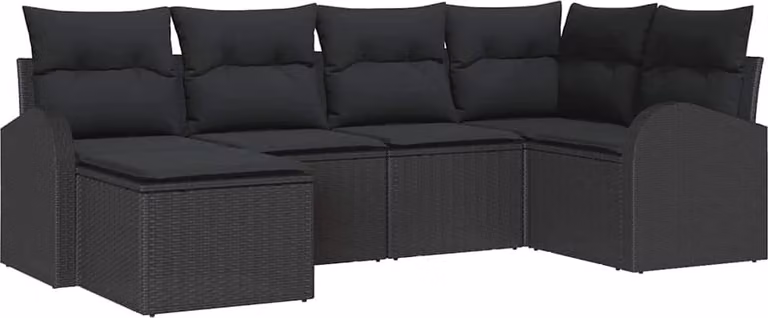 Set Divano da Giardino 6 pcs Nero polyrattan