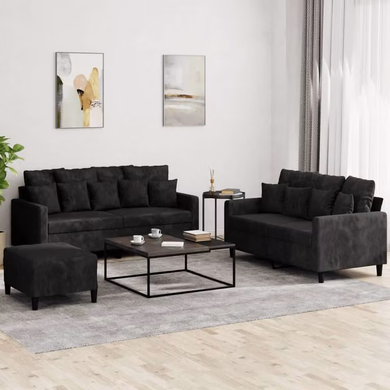 Maison Exclusive - Set divano a 3 pezzi con cuscini in velluto nero