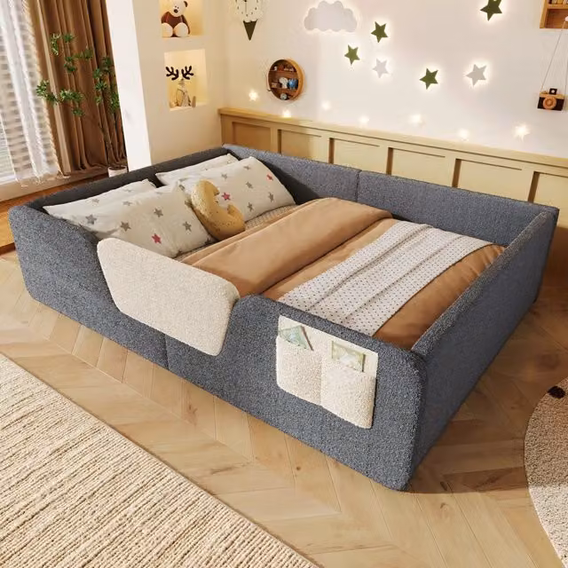 Letto Imbottito in Velluto ¨C MINIMAL ¨C Grigio 140x190 senza Materasso