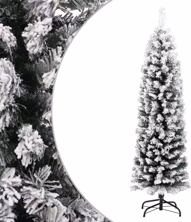 The Living Store Albero di Natale Artificiale Slim con Neve Verde 120 cm PVC