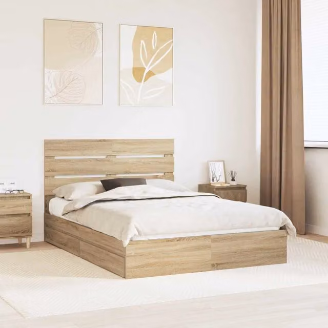 Letto con contenitore e cassetto vidaXL in legno color marrone L/P: 140 x 190 cm