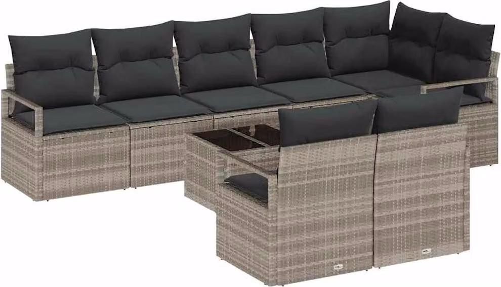 Set di divani con cuscino 9 pcs Grigio chiaro polyrattan