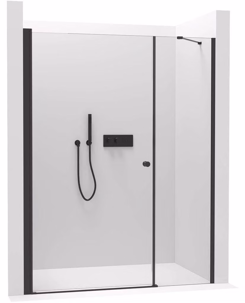 Porta doccia a battente Antelo con parte fissa, sinistra/destra - 6 mm - vetro trasparente opaco nero - 130(100+30)x190 cm